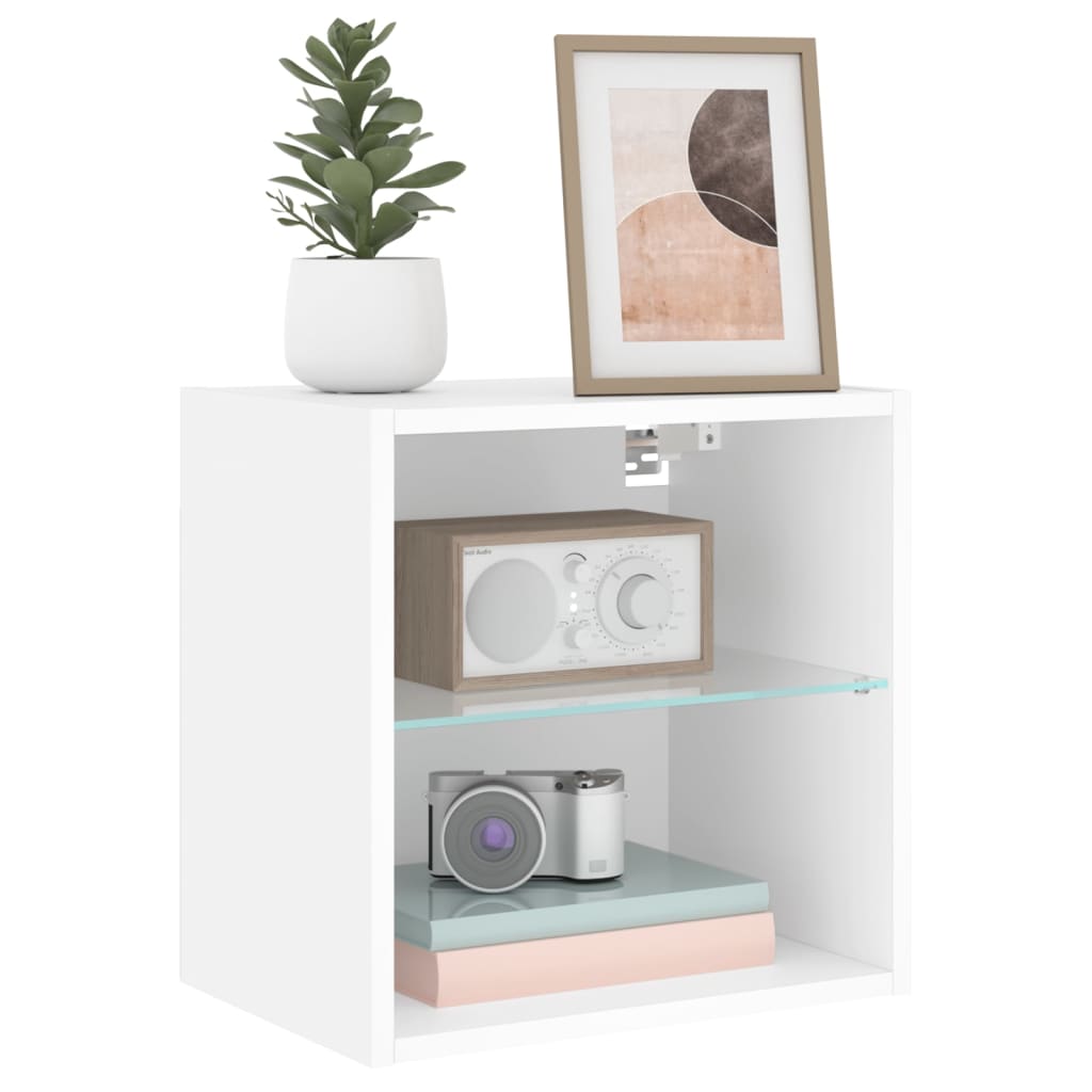 Noćni ormarić s LED svjetlima zidni bijeli