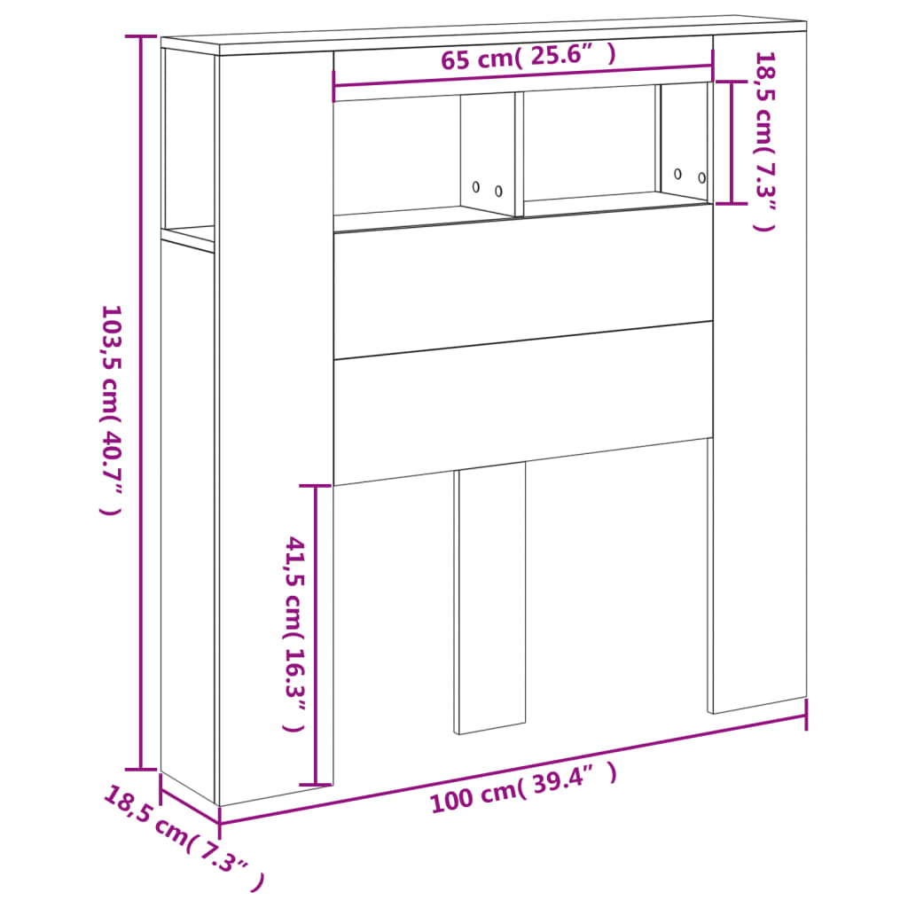 LED uzglavlje siva boja betona 100x18,5x103,5 cm