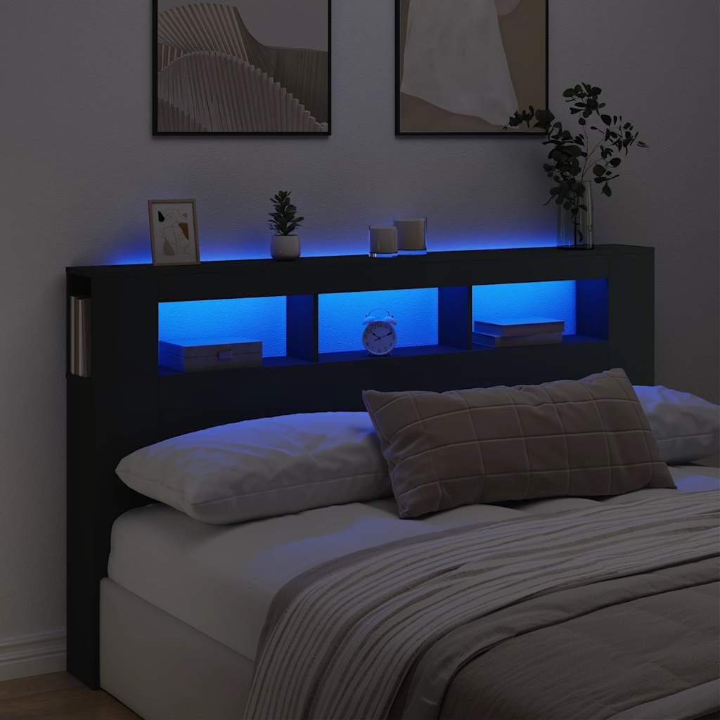 LED uzglavlje crno 180x18,5x103,5 cm konstruirano drvo
