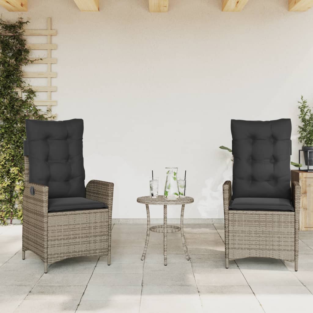 3-dijelni bistro set od poliratana s jastucima sivi Siva