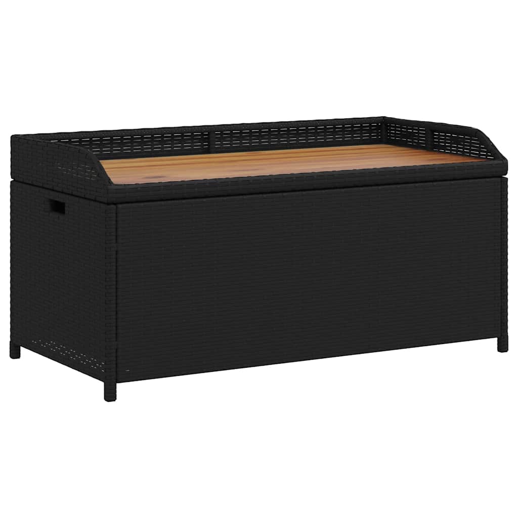 Klupa za pohranu crna 100x50x52 cm poliratan i bagremovo drvo
