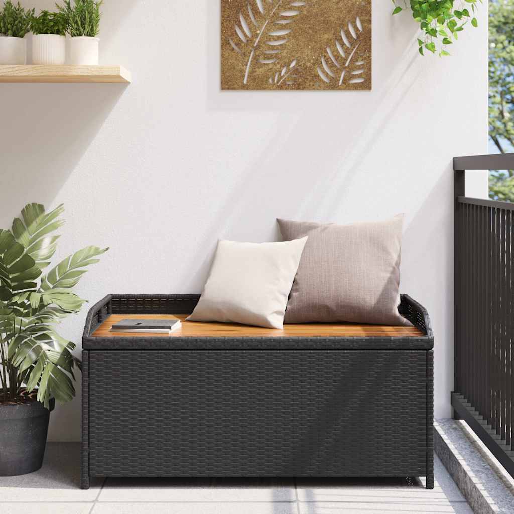 Klupa za pohranu crna 100x50x52 cm poliratan i bagremovo drvo