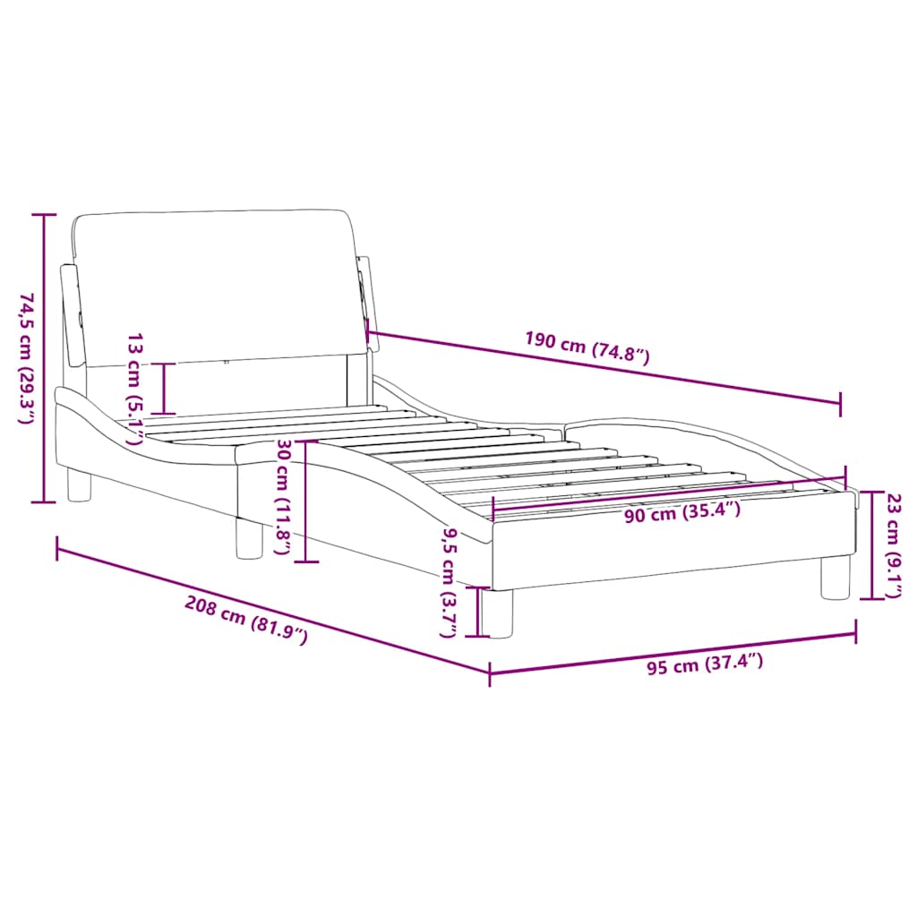 Okvir za krevet Dover Crni 90x190 cm Baršun