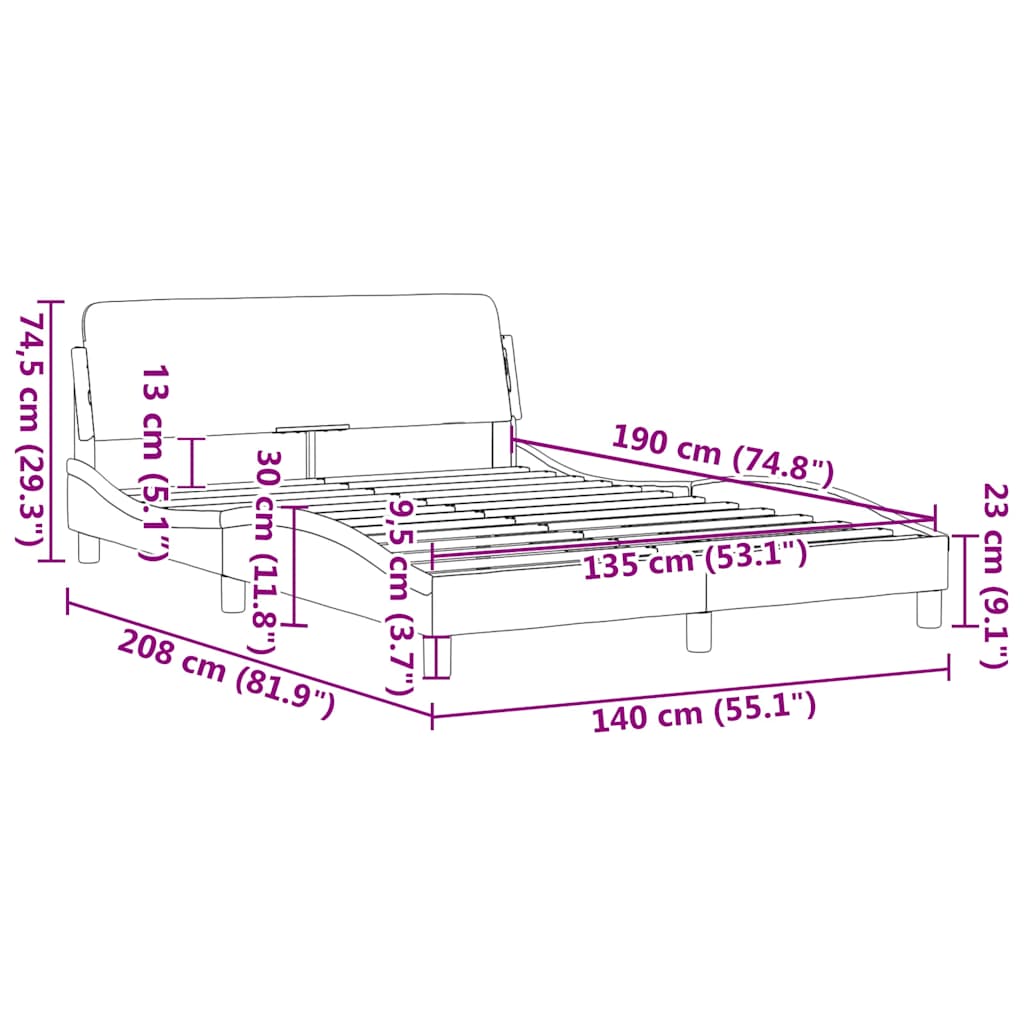 Okvir za krevet Dover tamno sivi 135x190 cm tkanina