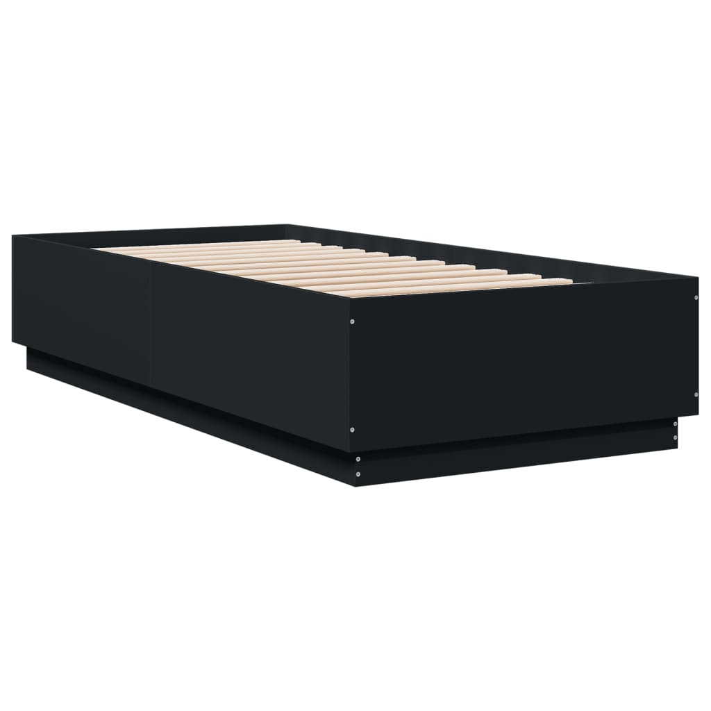 Okvir za krevet s LED svjetlima crni 100 x 200 cm drveni