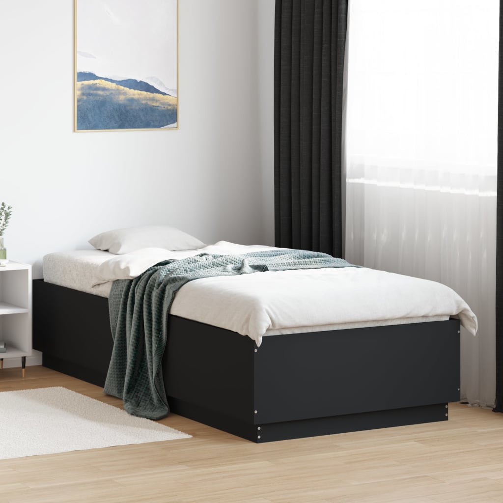 Okvir za krevet s LED svjetlima crni 100 x 200 cm drveni