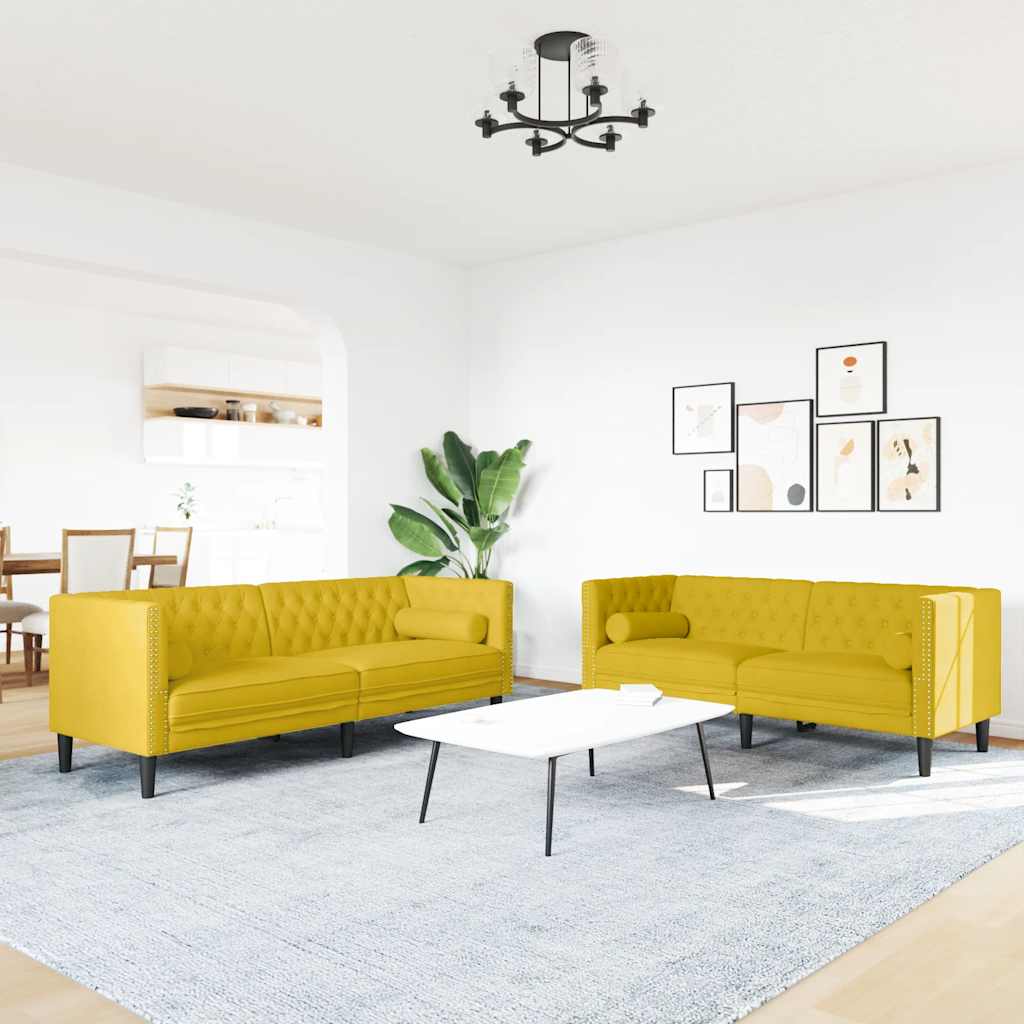 Chesterfield garnitura s jastucima, 2 dijela, žuti baršun