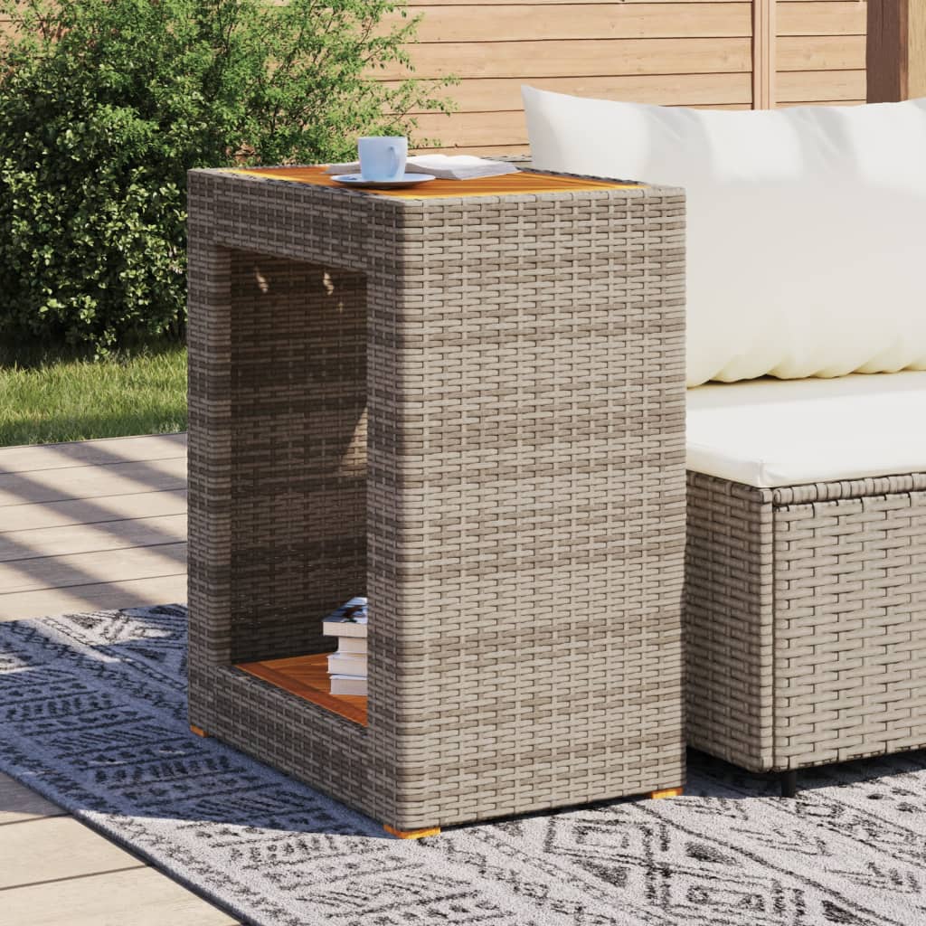 Vrtni bočni stolić s drvenom pločom sivi 60x40x75 cm poliratan