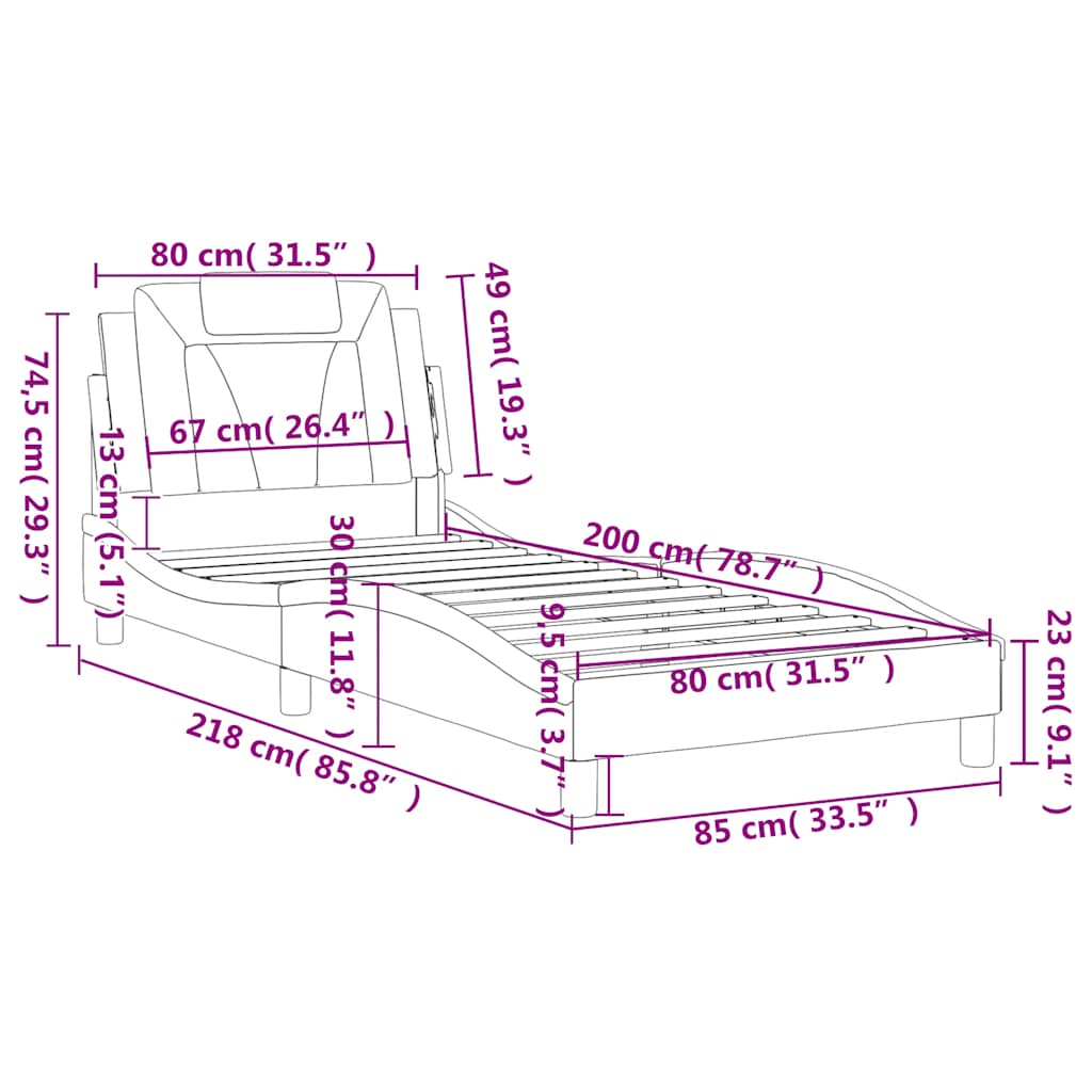 Okvir kreveta Viana bez madraca crno-bijeli 80x200 cm umjetna koža