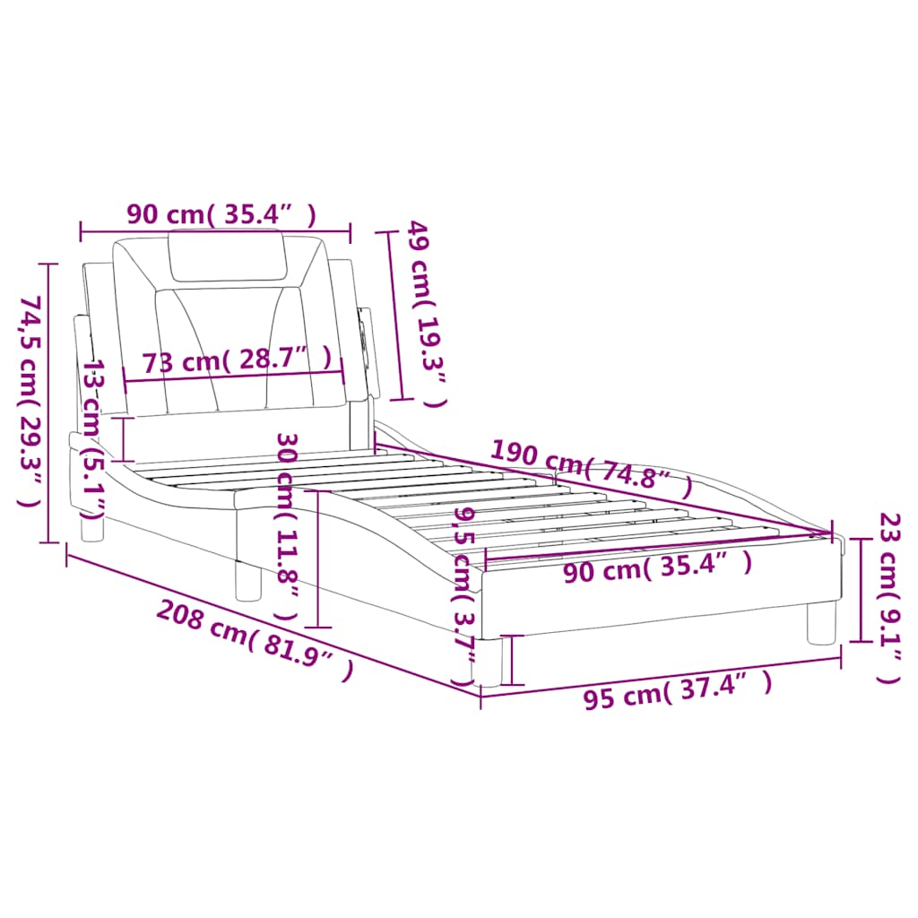 Okvir za krevet Viana bez madraca bijelo-crni 90x190 cm umjetna koža