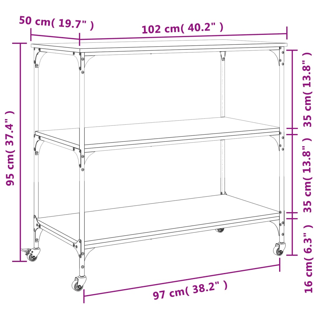 Kuhinjska kolica crna 102 x 50 x 95 m od konstruiranog drva
