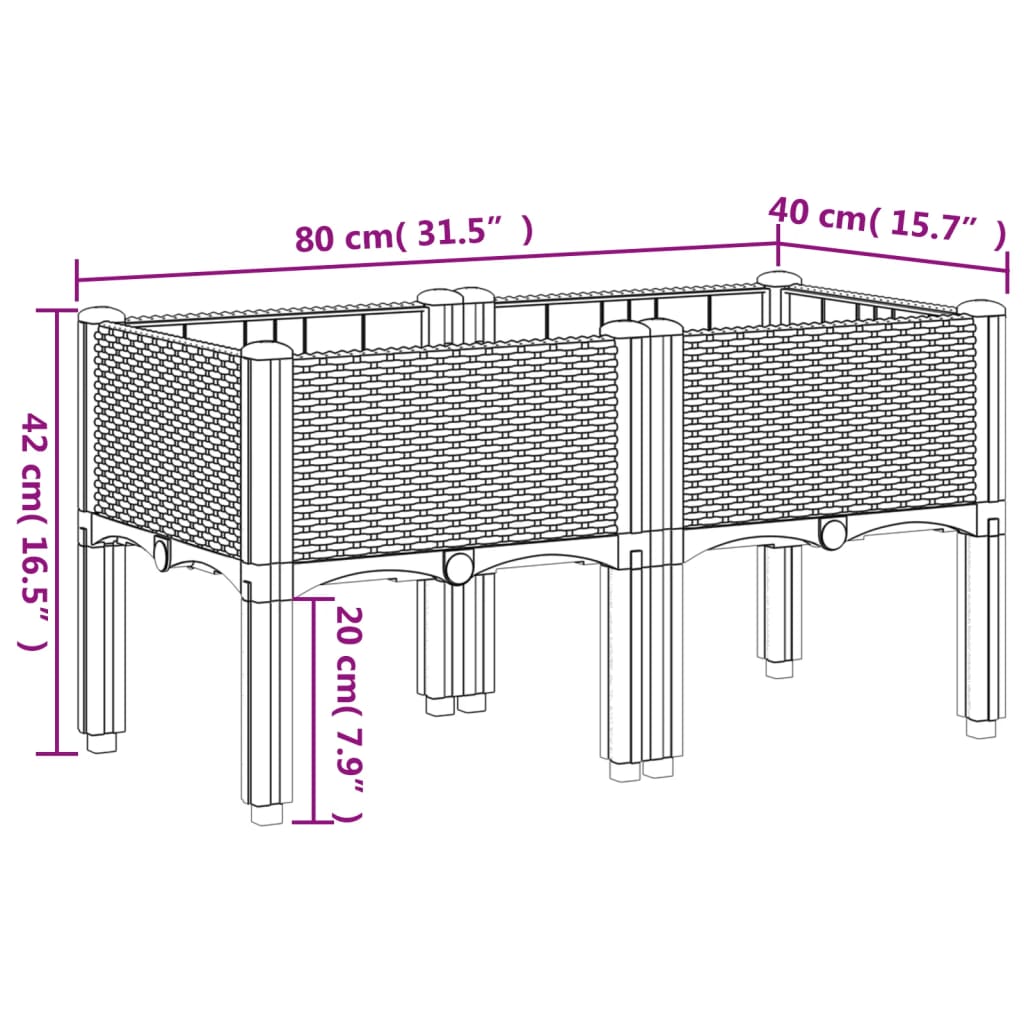 Vrtna sadilica s nogama svjetlosiva 80 x 40 x 42 cm PP