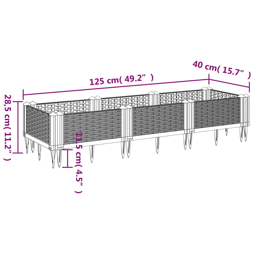 Vrtna sadilica s klinovima smeđa 125 x 40 x 28,5 cm PP