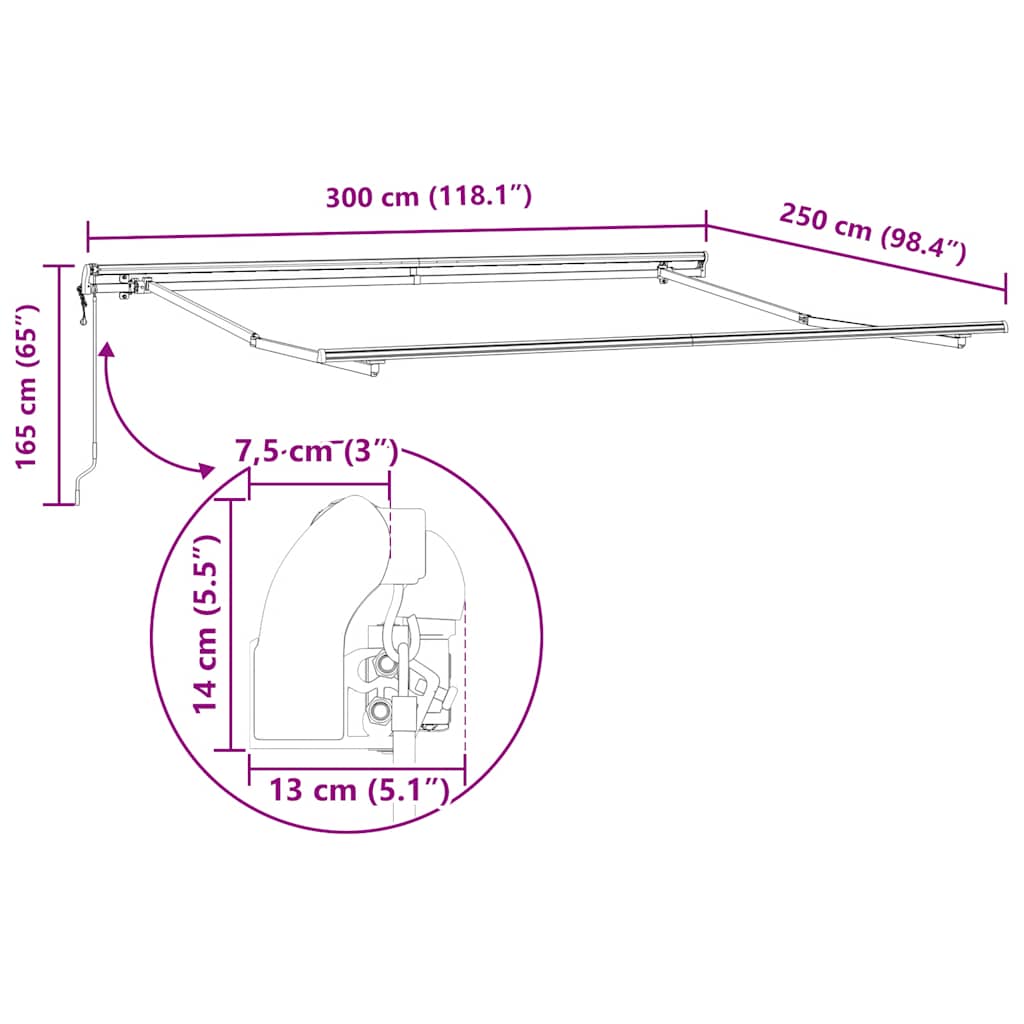 Tenda na automatsko uvlačenje antracit i bijela 300 x 250 cm