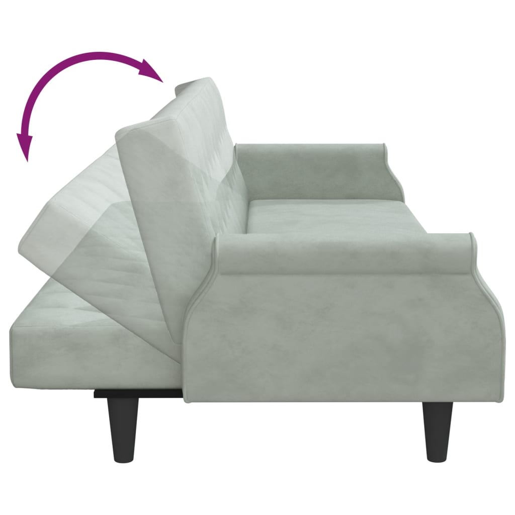 Dvosjed na razvlačenje jastuci i tabure svjetlosivi baršunasti