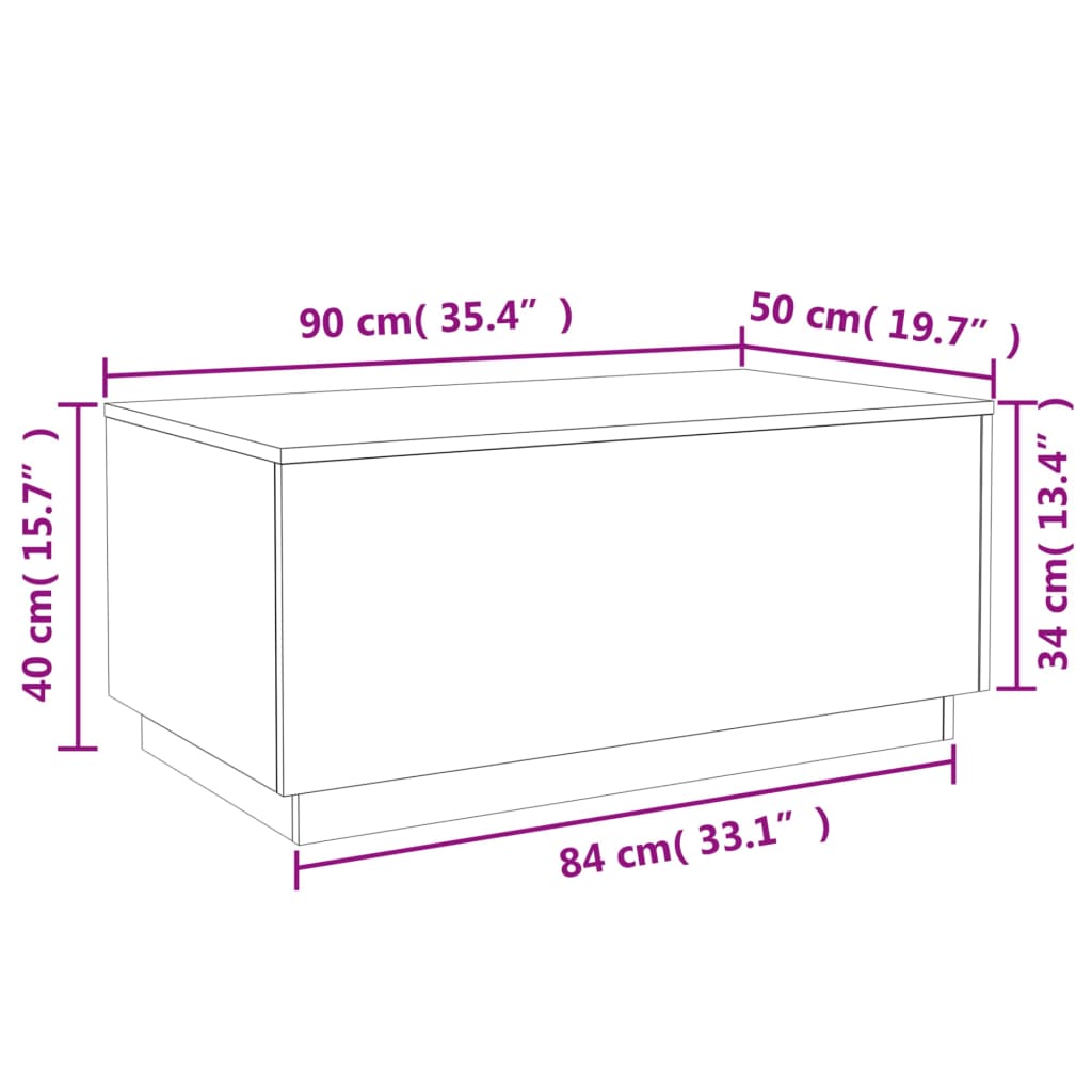 Stolić za kavu s LED svjetlima siva boja hrasta 90 x 50 x 40 cm