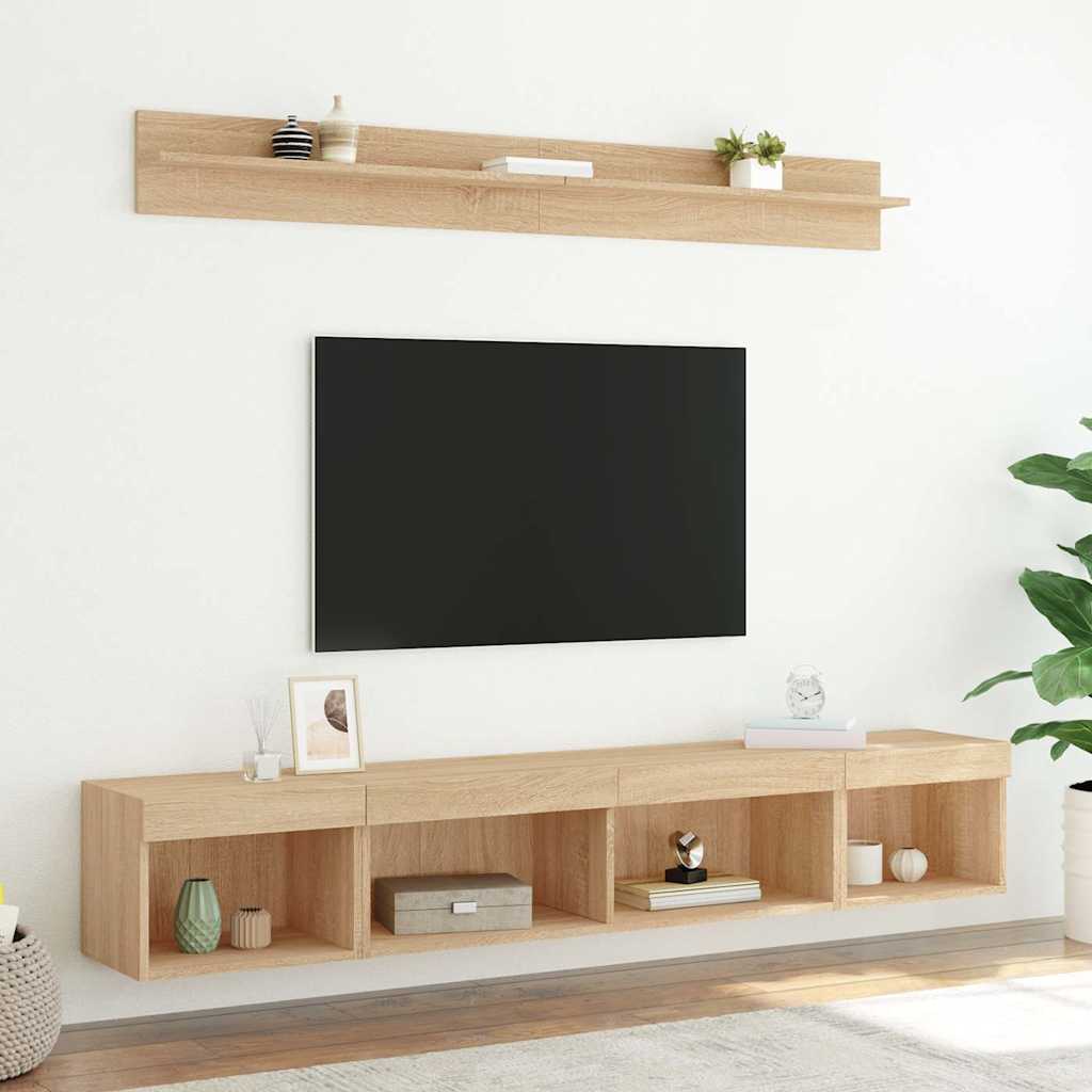 5-dijelni zidni TV elementi s LED svjetlima boja hrasta drveni