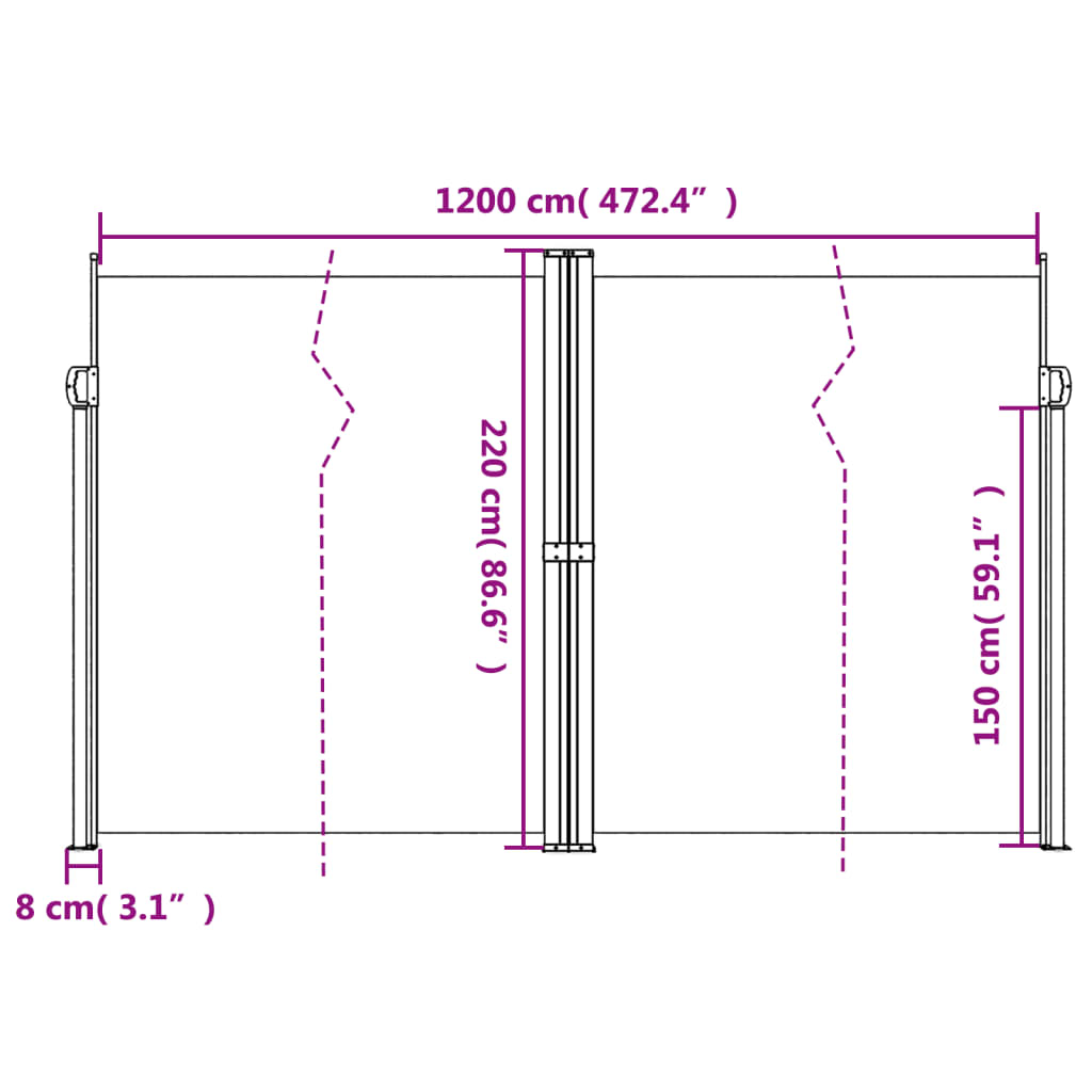 Bočna tenda na uvlačenje krem 220 x 1200 cm