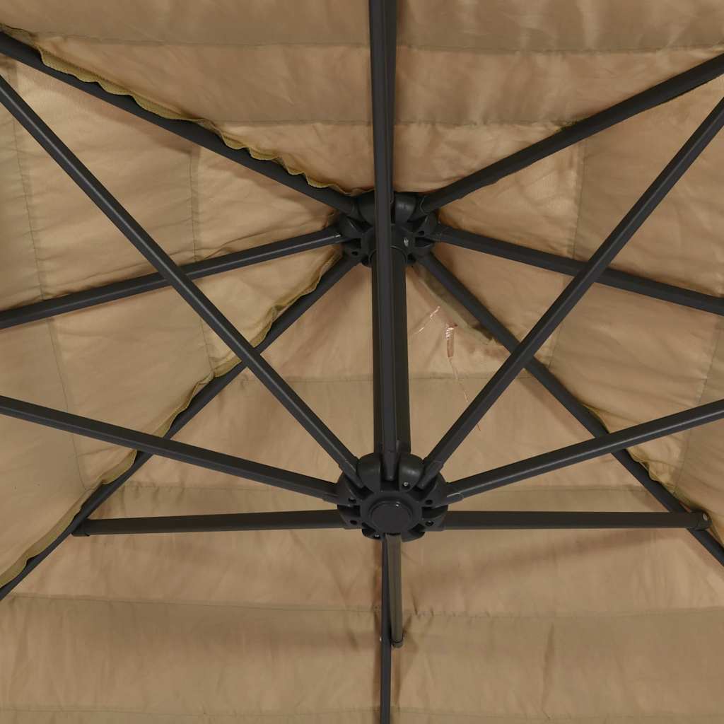 Vrtni suncobran LED s čeličnom šipkom smeđi 388x388x248 cm
