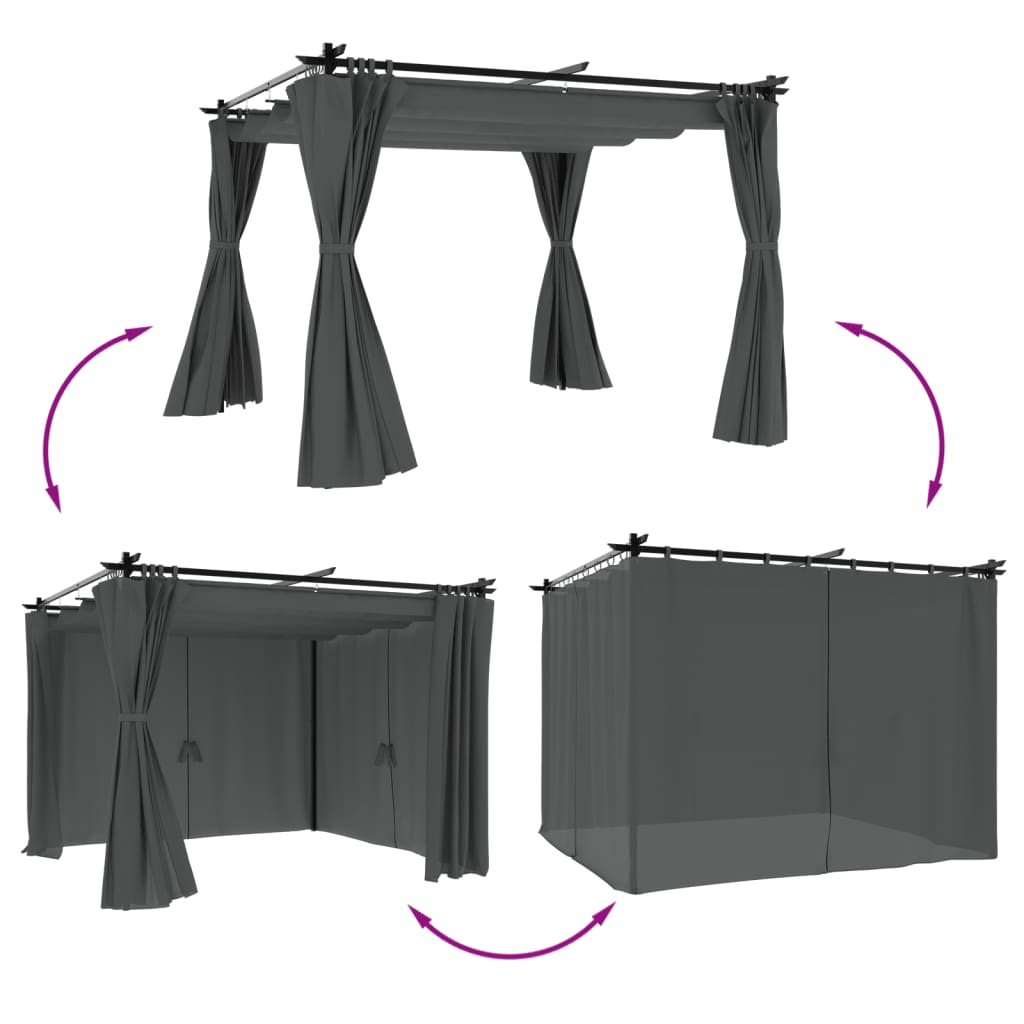Sjenica sa zavjesama 3 x 3 m antracit čelična