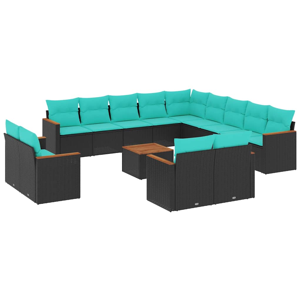 Vrtni set s jastucima, 14 dijelova, crni poliratan
