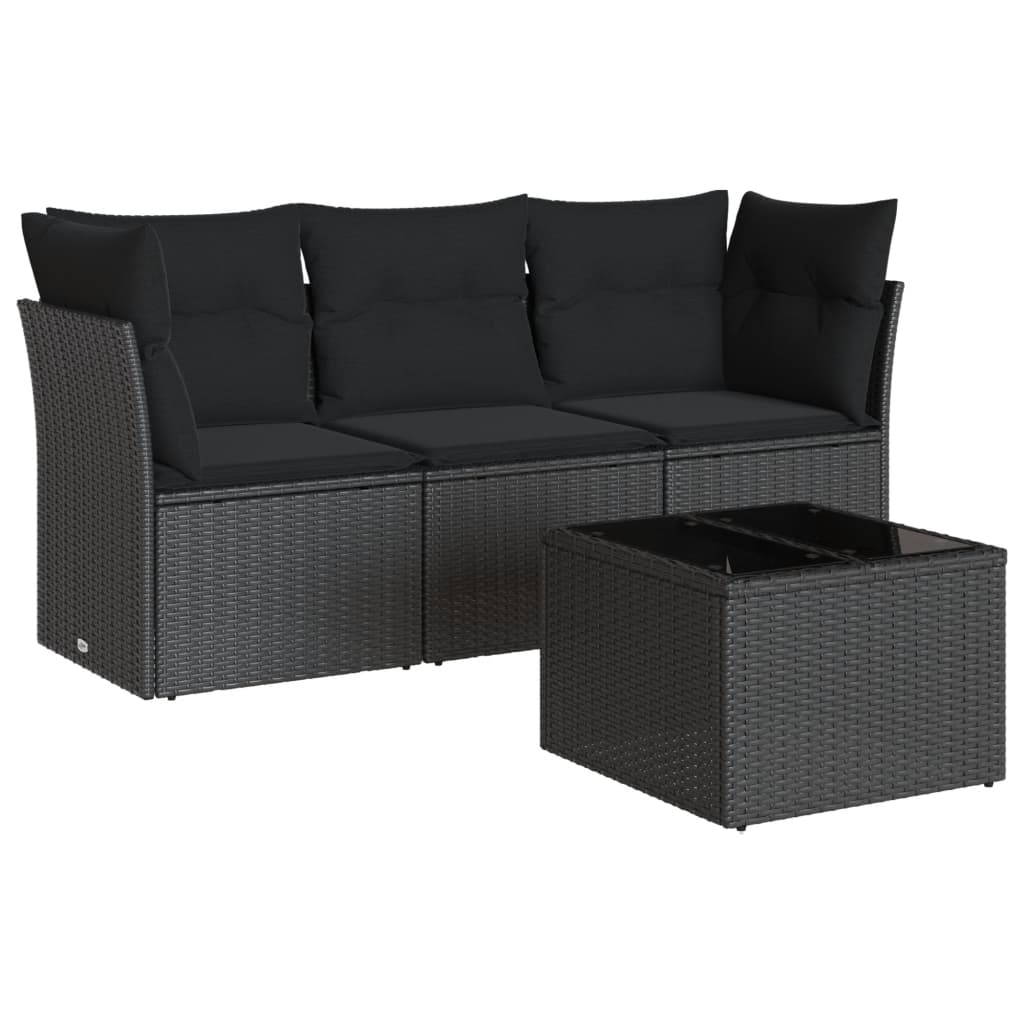 4-dijelni set vrtnih sofa od poliratana s jastucima crni Crna