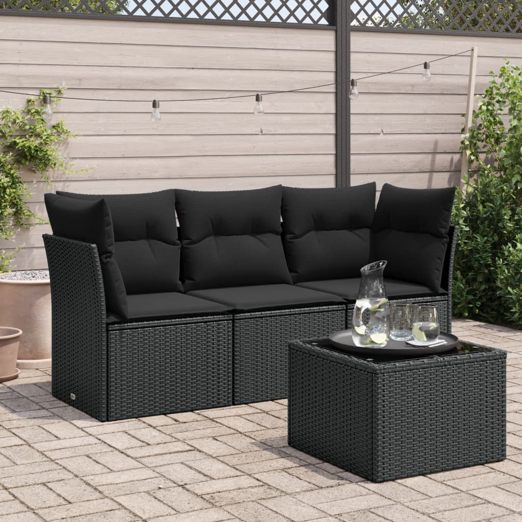 4-dijelni set vrtnih sofa od poliratana s jastucima crni Crna
