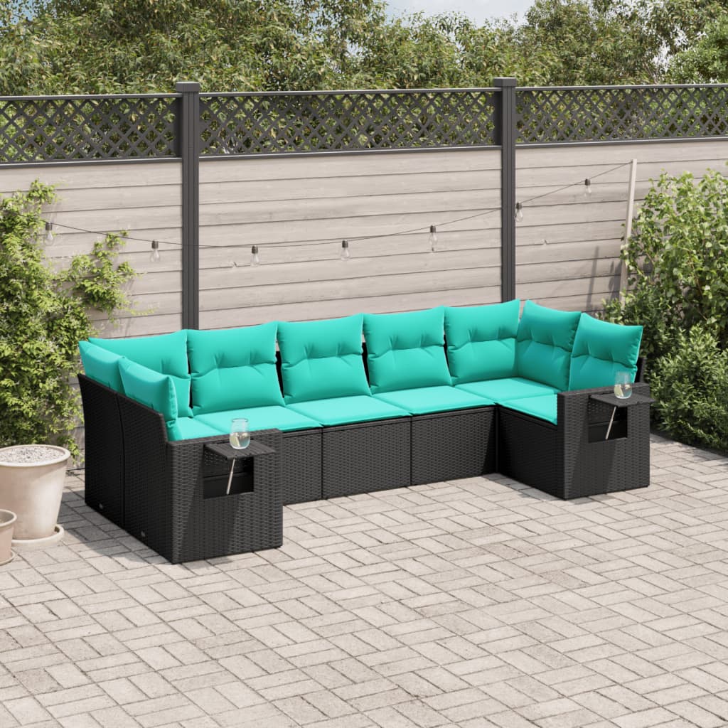 Vrtni set od 7 dijelova s jastucima, crni poliratan