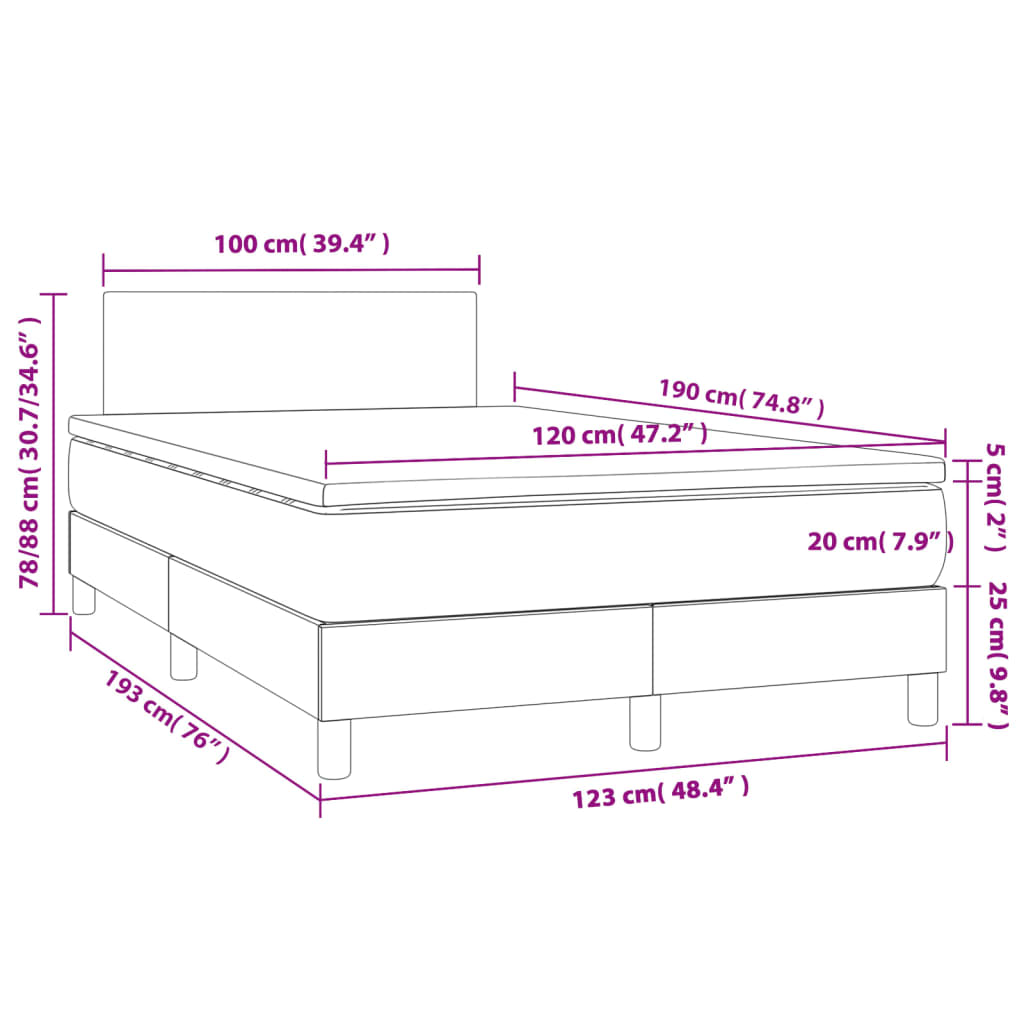 Krevet box spring s madracem tamnosivi 120 x 190 cm baršun