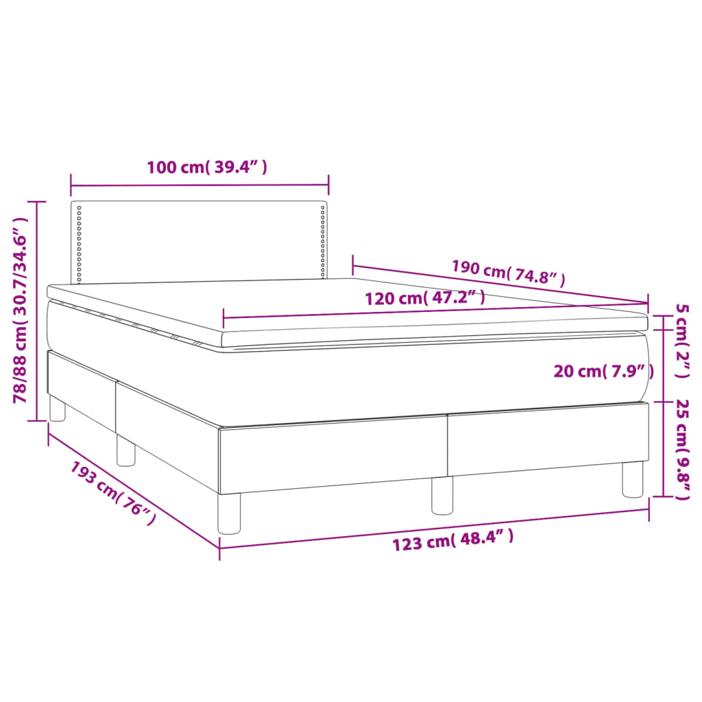 Krevet box spring s madracem tamnosivi 120 x 190 cm baršun
