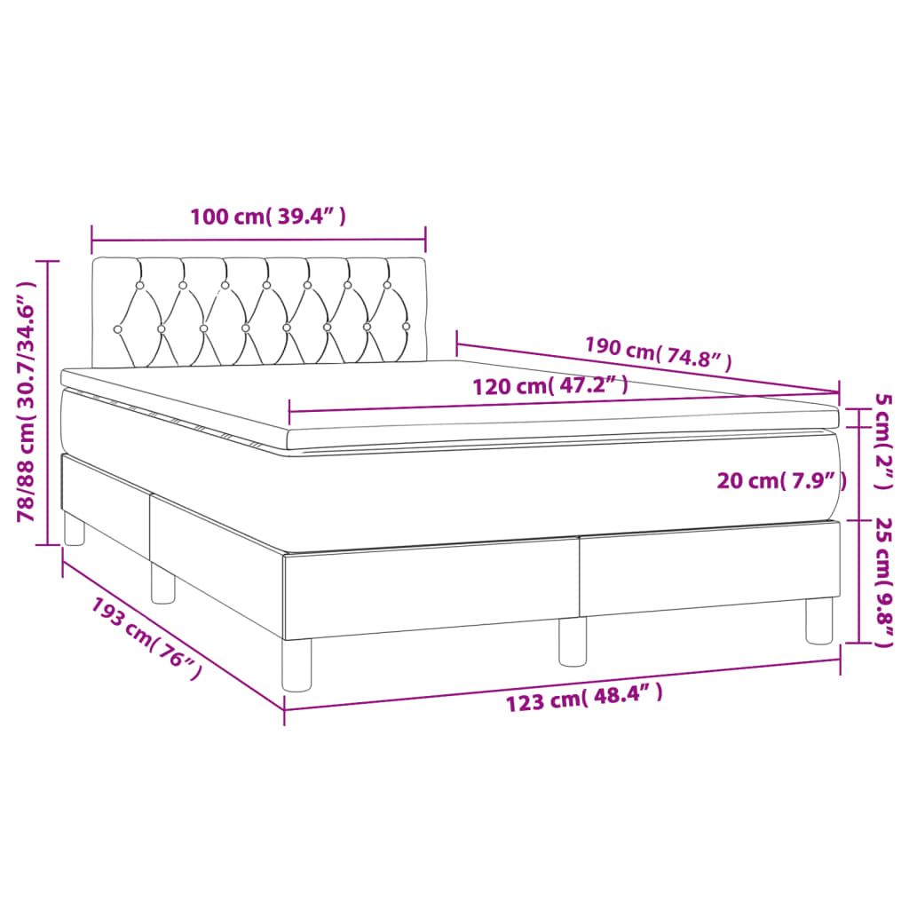 Krevet box spring s madracem tamnosivi 120 x 190 cm baršun