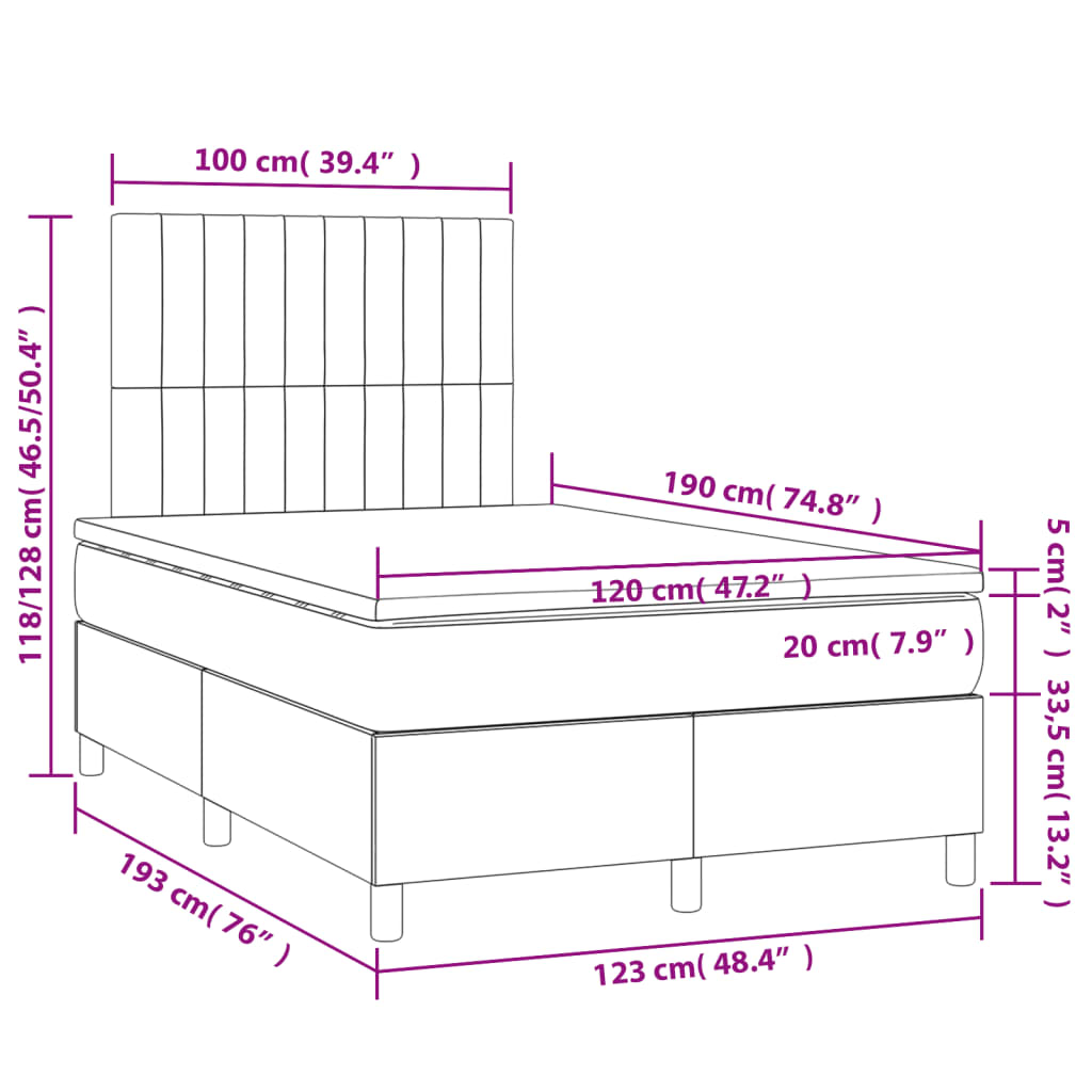 Krevet box spring s madracem tamnosivi 120 x 190 cm baršun