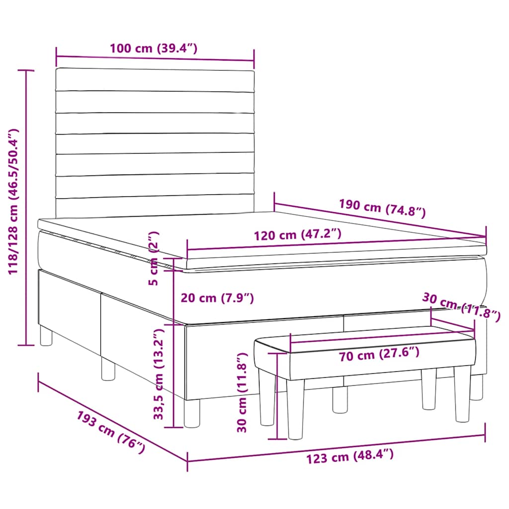 Krevet box spring s madracem tamnosivi 120 x 190 cm baršun