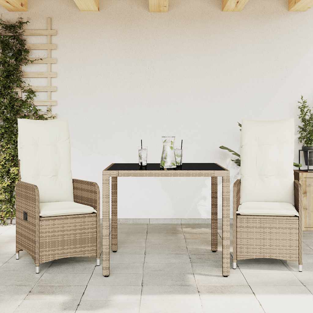 3-dijelni vrtni bistro set od poliratana s jastucima bež