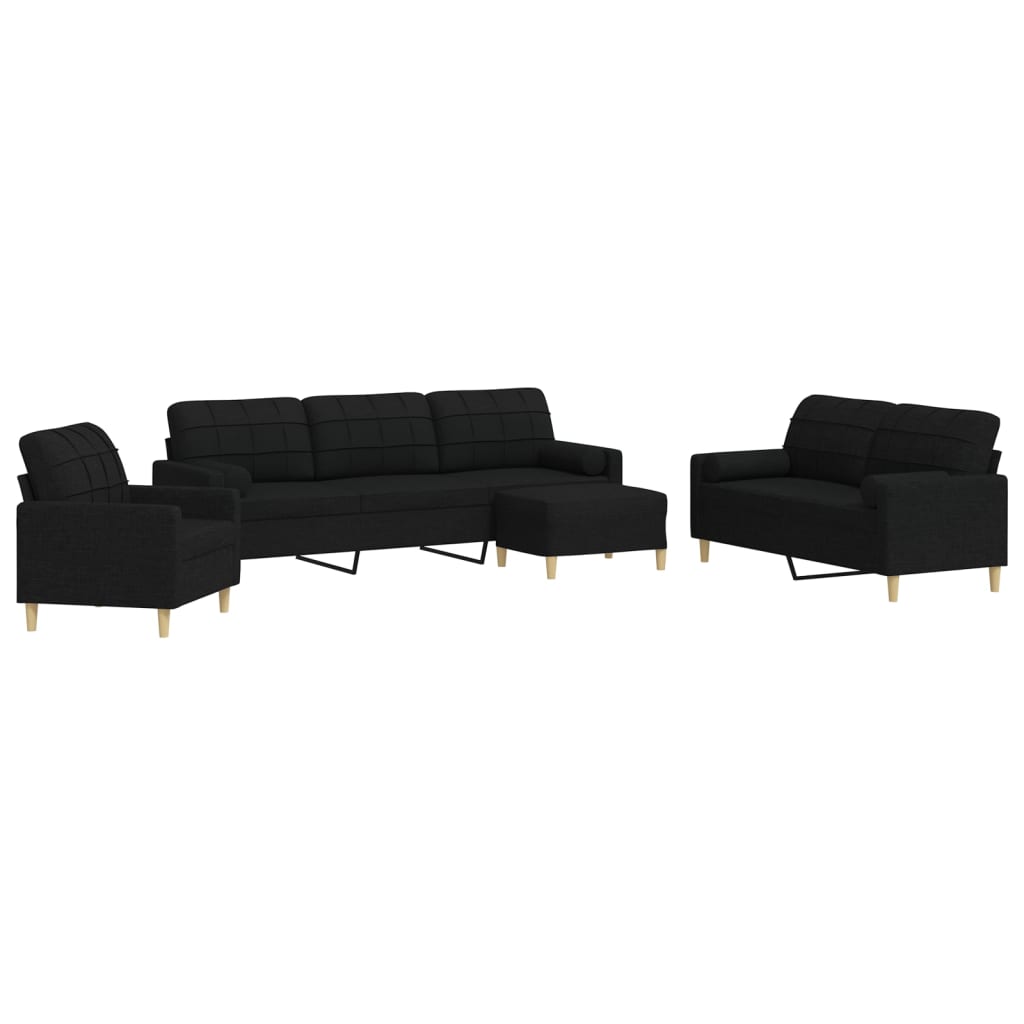 4-dijelni set sofa s tabureom i jastucima crni tkanina