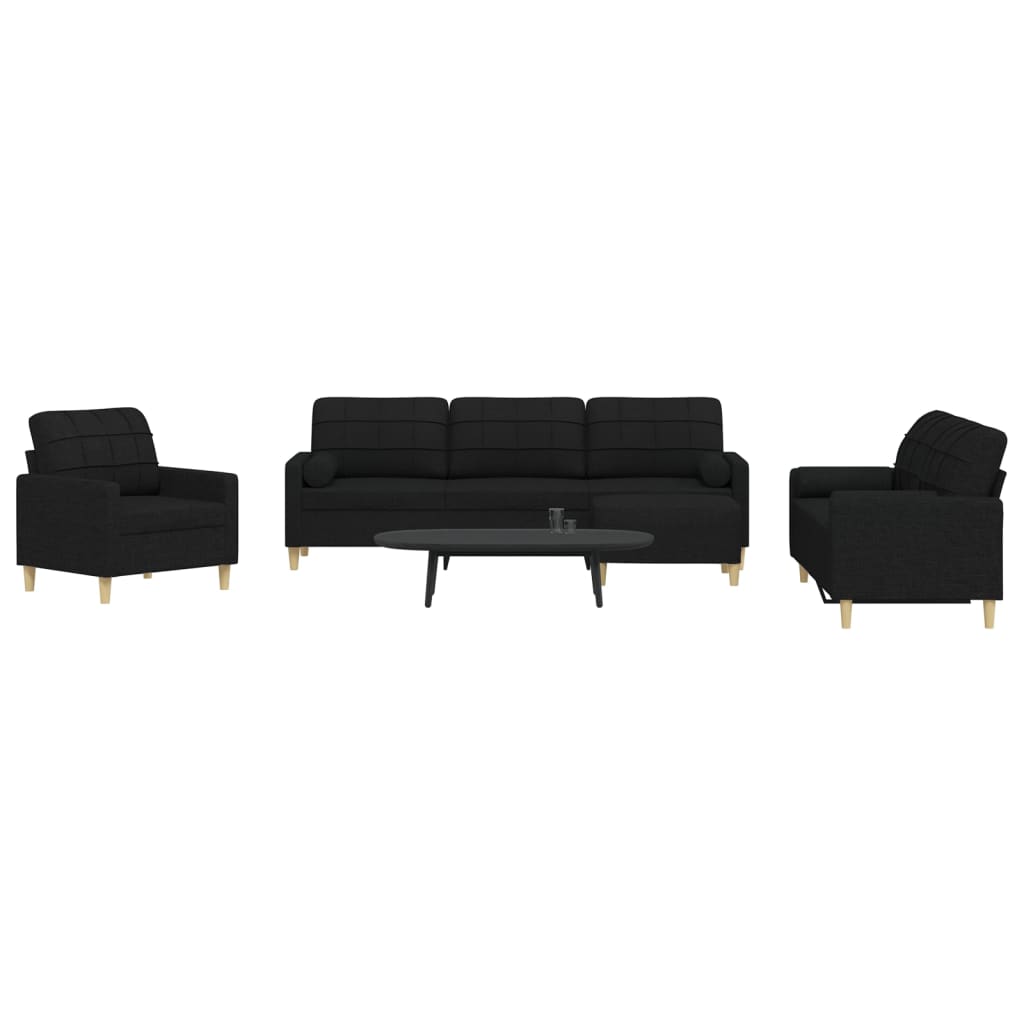 4-dijelni set sofa s tabureom i jastucima crni tkanina
