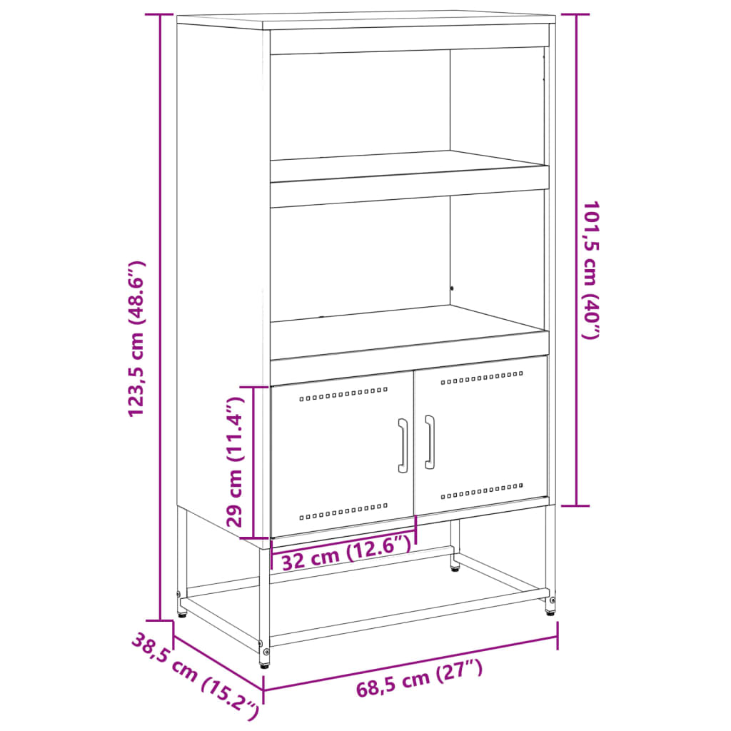 Visoka komoda crna 68,5 x 38,5 x 123,5 cm čelična