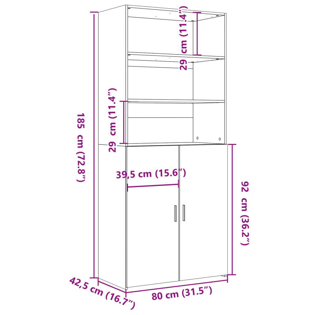 Visoka komoda siva boja betona 80 x 42,5 x 185 cm drvena