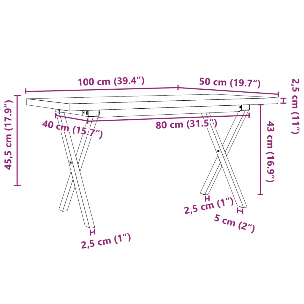 Stolić za kavu X-oblika 100x50x45,5 cm od borovine i čelik