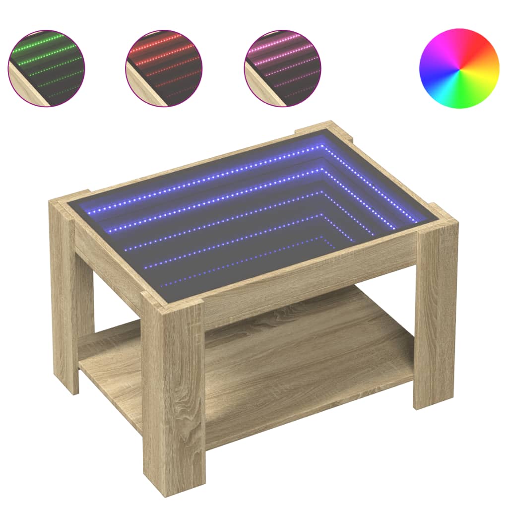 Stolić za kavu LED boja hrasta 73x53x45 cm konstruirano drvo