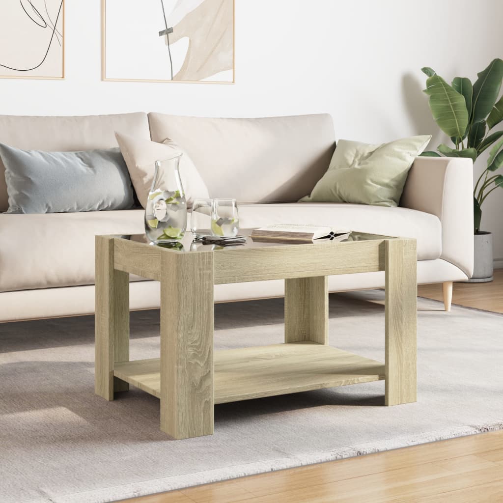 Stolić za kavu LED boja hrasta 73x53x45 cm konstruirano drvo