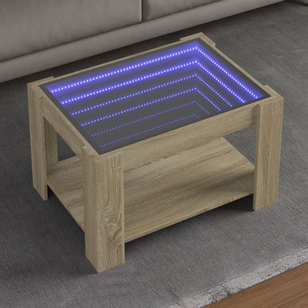 Stolić za kavu LED boja hrasta 73x53x45 cm konstruirano drvo
