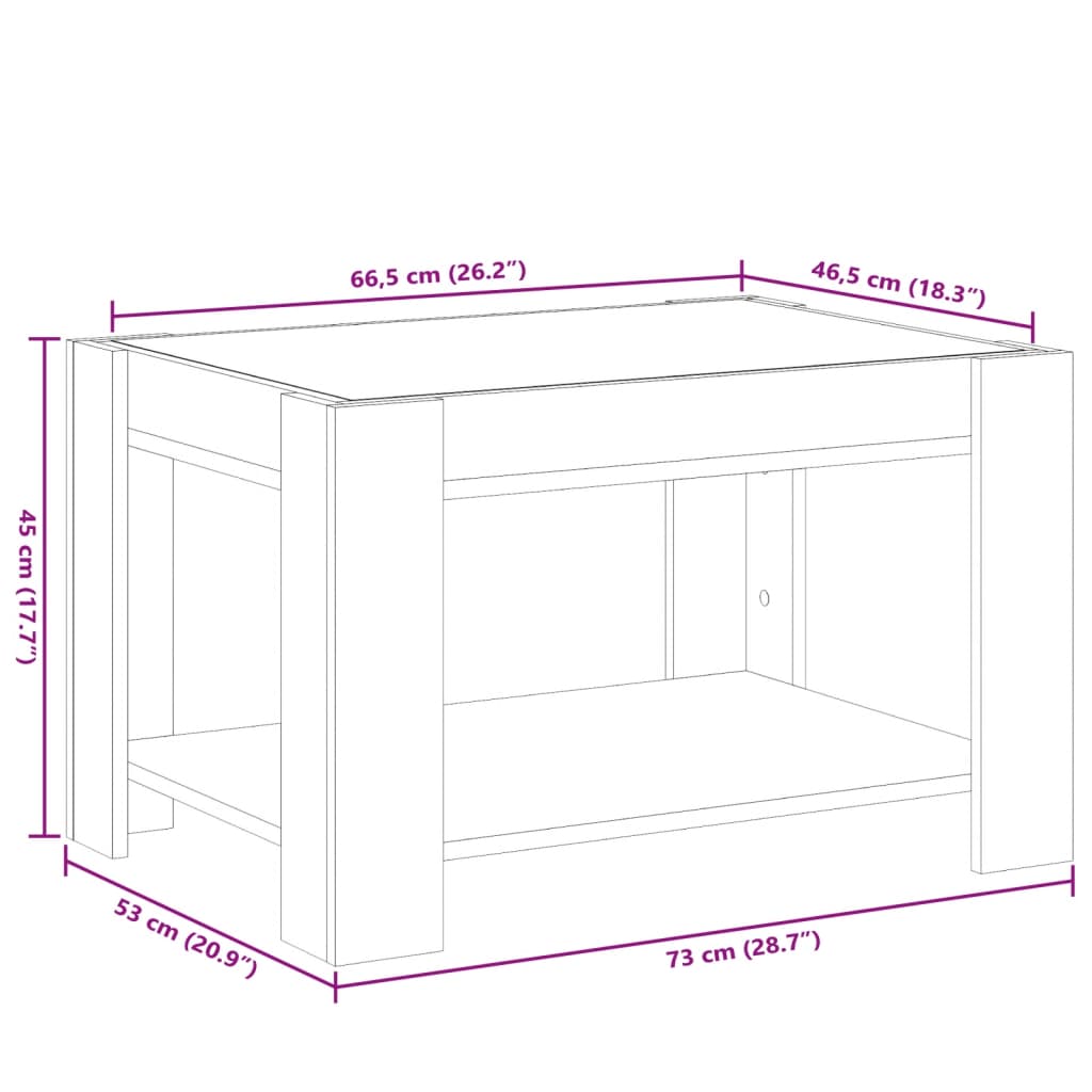 Stolić za kavu LED boja hrasta 73x53x45 cm konstruirano drvo