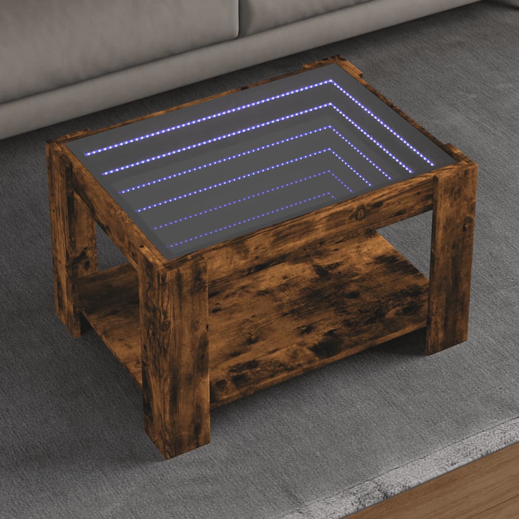 Stolić za kavu LED boja hrasta 73x53x45 cm konstruirano drvo