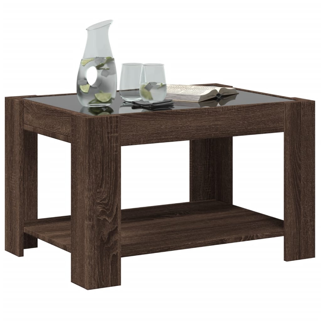 Stolić za kavu LED smeđa boja hrasta 73x53x45 cm drveni