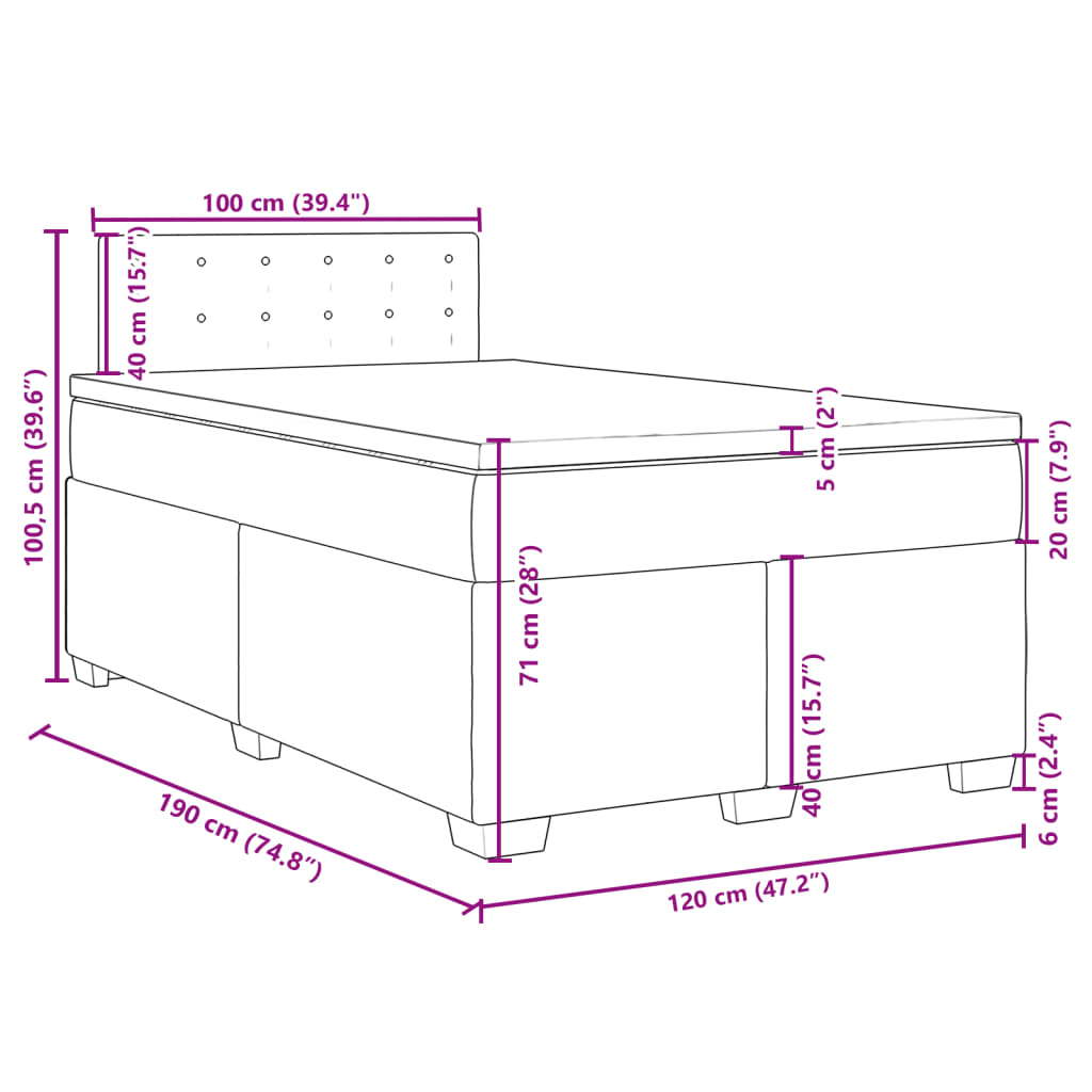 Krevet box spring s madracem tamnosivi 120 x 190 cm baršun