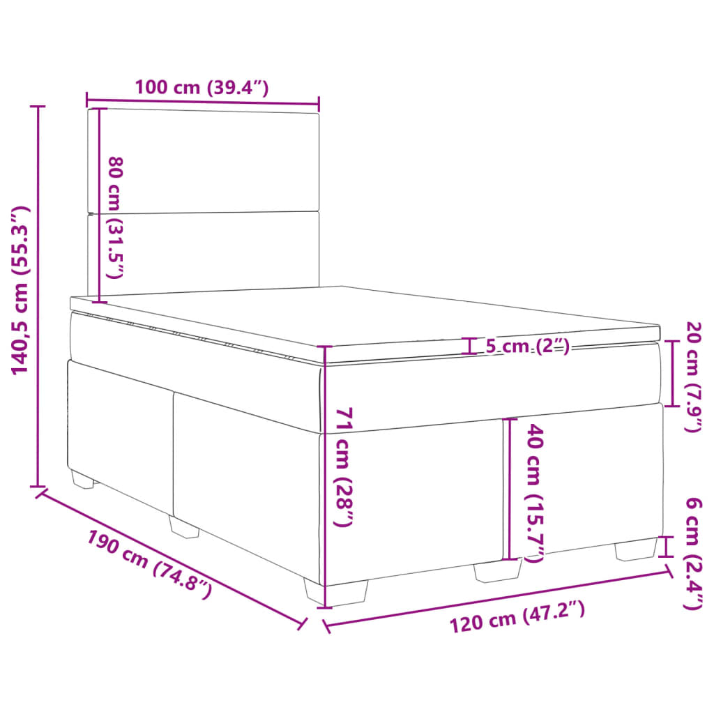 Krevet box spring s madracem tamnosivi 120 x 190 cm baršun