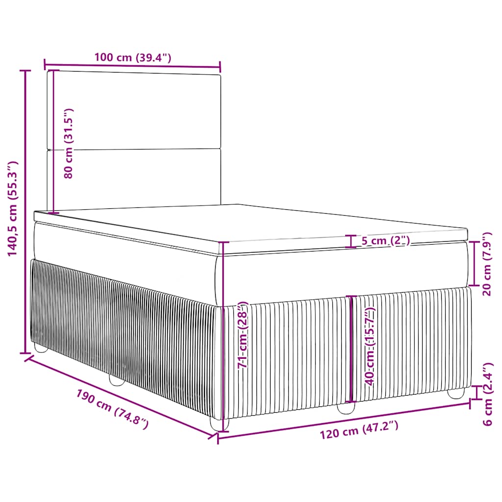 Krevet box spring s madracem tamnosivi 120 x 190 cm baršun