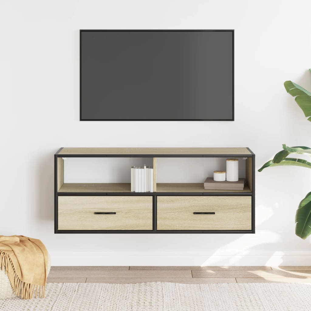 TV ormarić boja hrasta 100x31x39,5 cm konstruirano drvo i metal