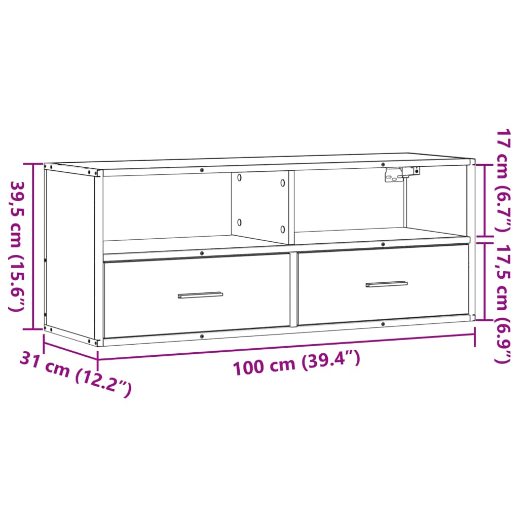 TV ormarić boja hrasta 100x31x39,5 cm konstruirano drvo i metal
